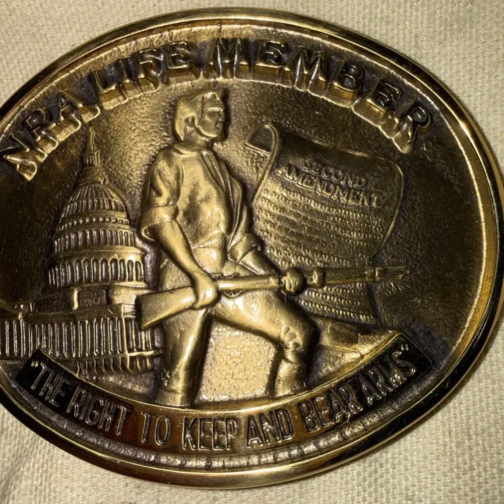 Vintage NRA Life Member Brass Belt Buckle 2nd Amendment Right to Keep Bear Arms
